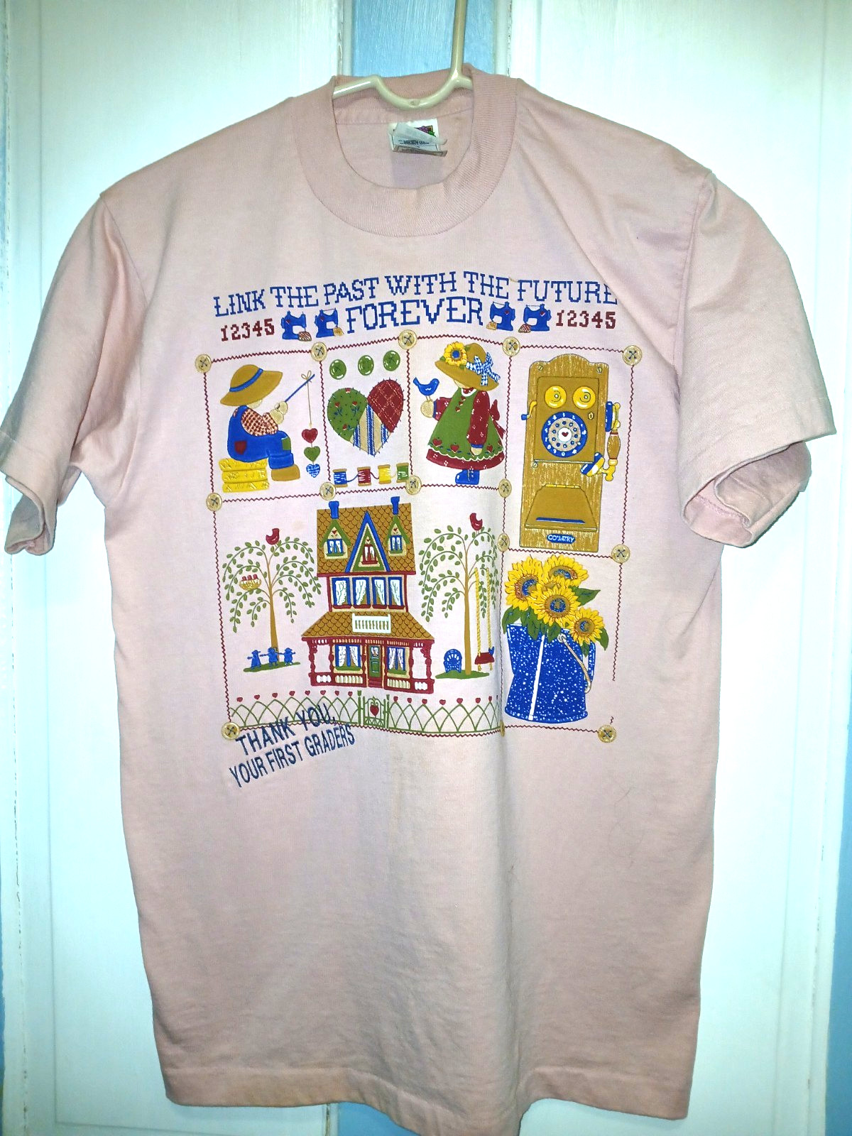 Vintage 90’s Sun flowers quilted hearts Tshirt Granny Cottage Core Teacher sz M