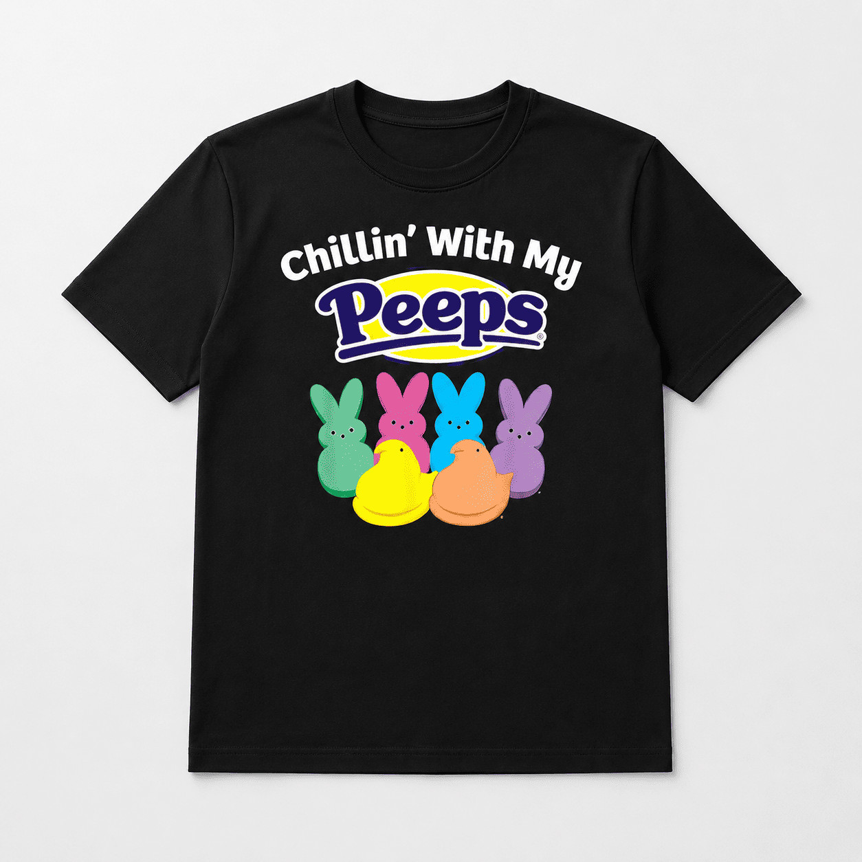 Chillin With My Peeps Funny Easter Bunny Graphic T-Shirt Spring Holiday Tee