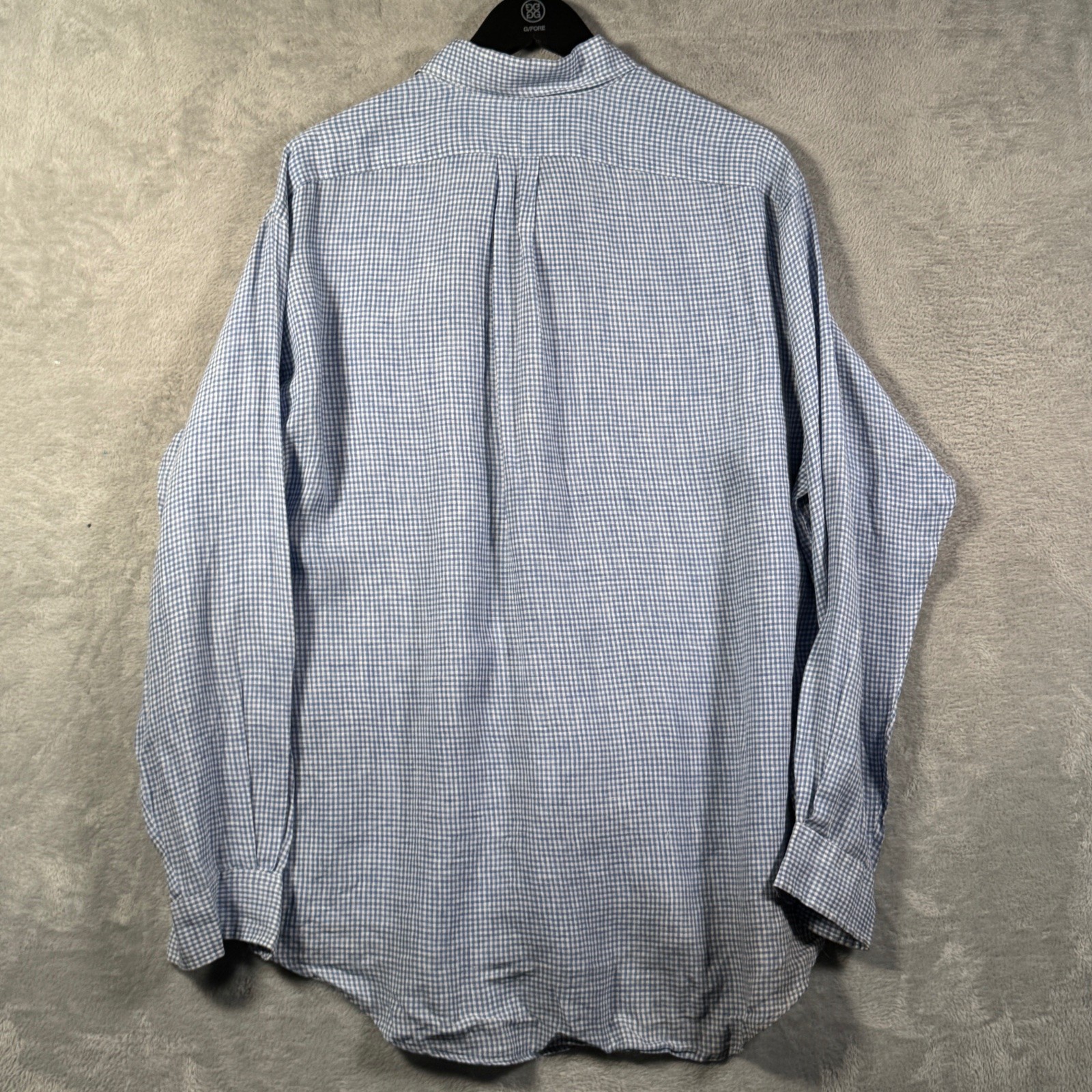 Ralph Lauren Blake Shirt Mens M Blue Gingham Check 100% Linen Button Down