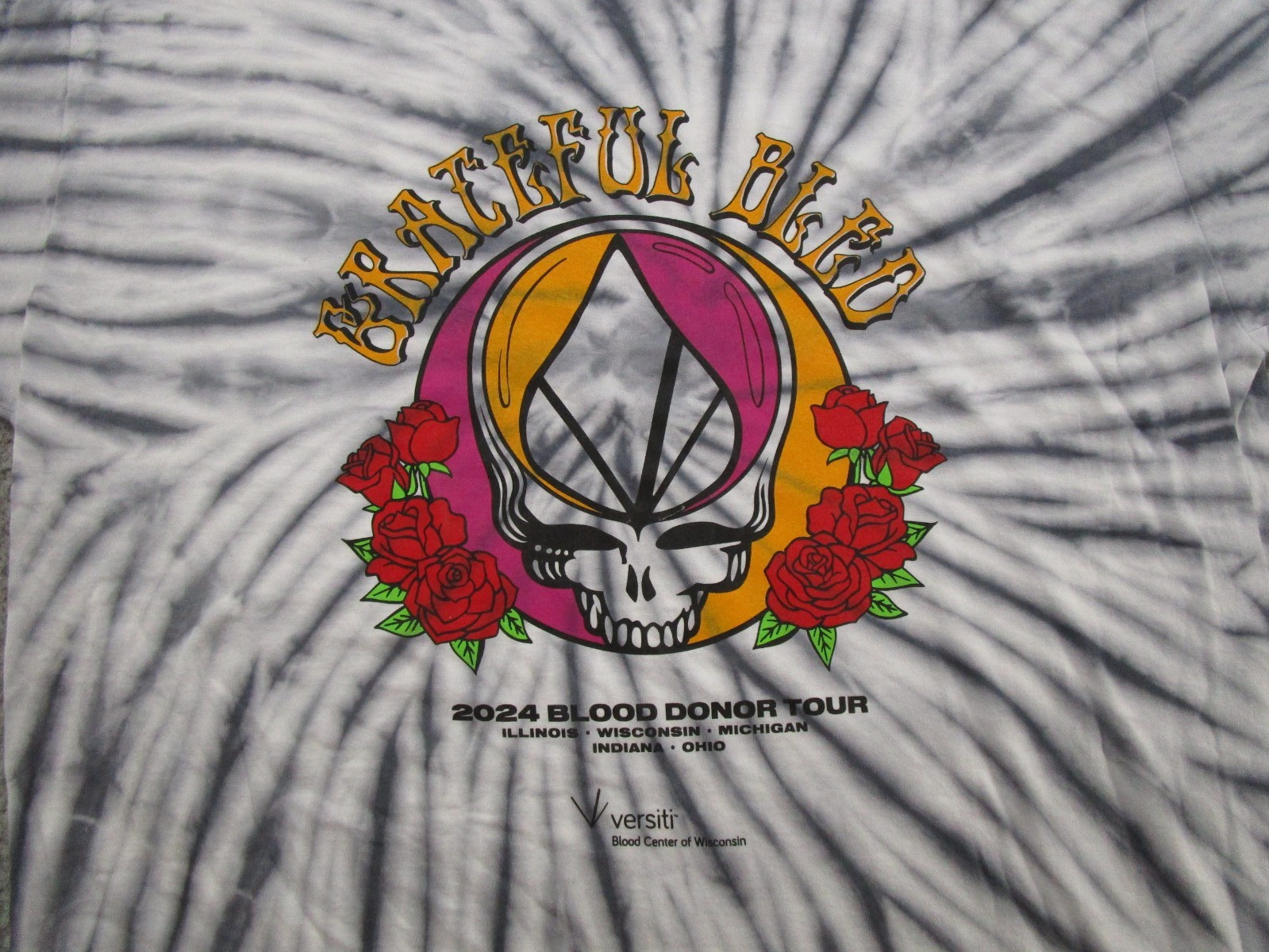 2024 Grateful Dead GD Bled Blood Donor Tour Tue Dye Graphic Tee T-Shirt Size XL