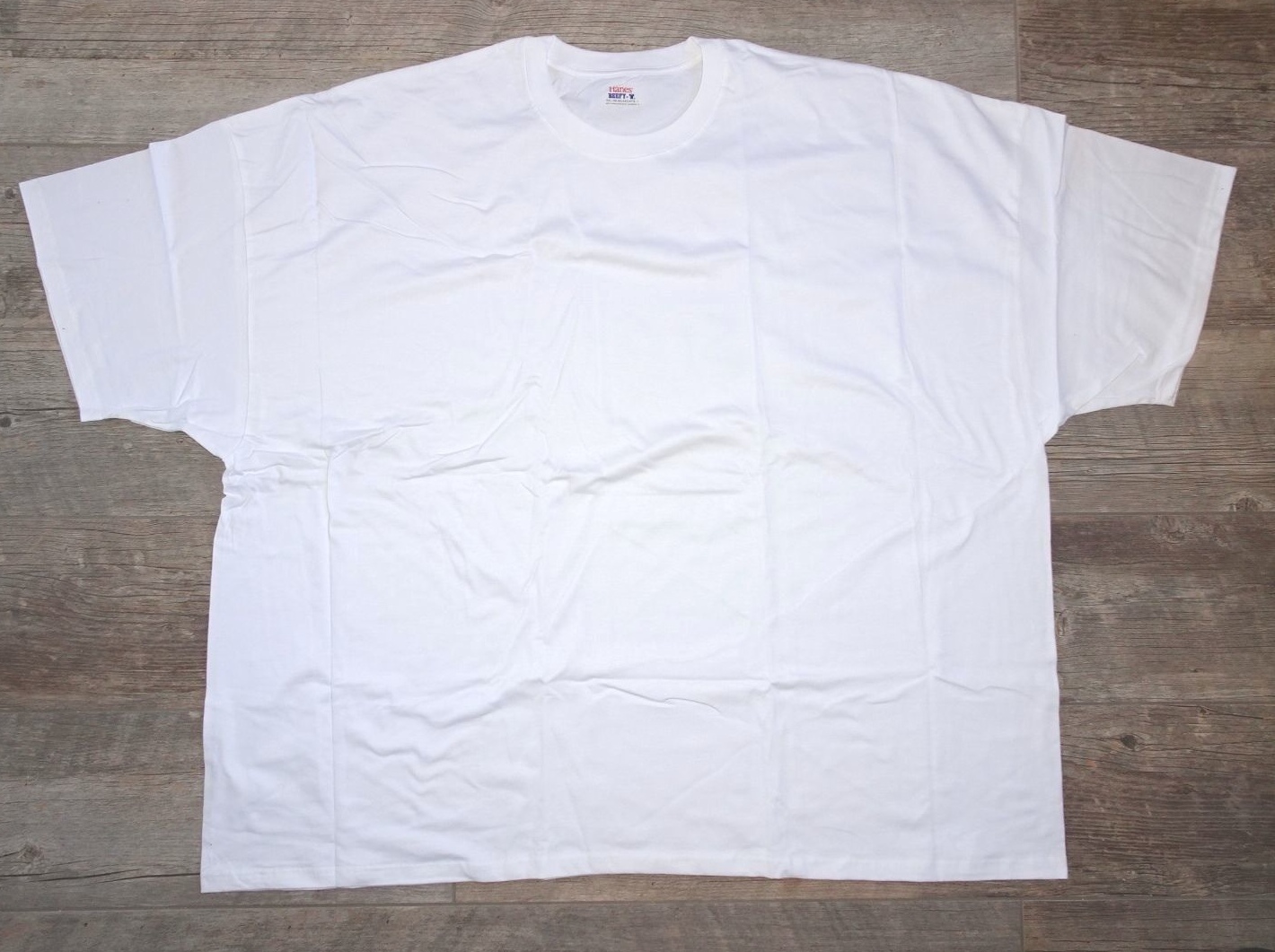 New Men’s HANES Crew Neck Tagless Beefy T – White – Small, 3XL, 4XL, 5XL & 6XL