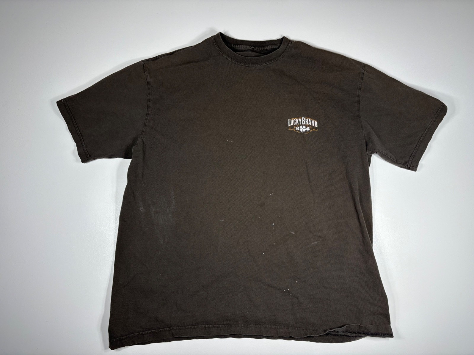 Lucky Brand T Shirt Men No Tag Brown Graphic Print Americana Distressed Workwear