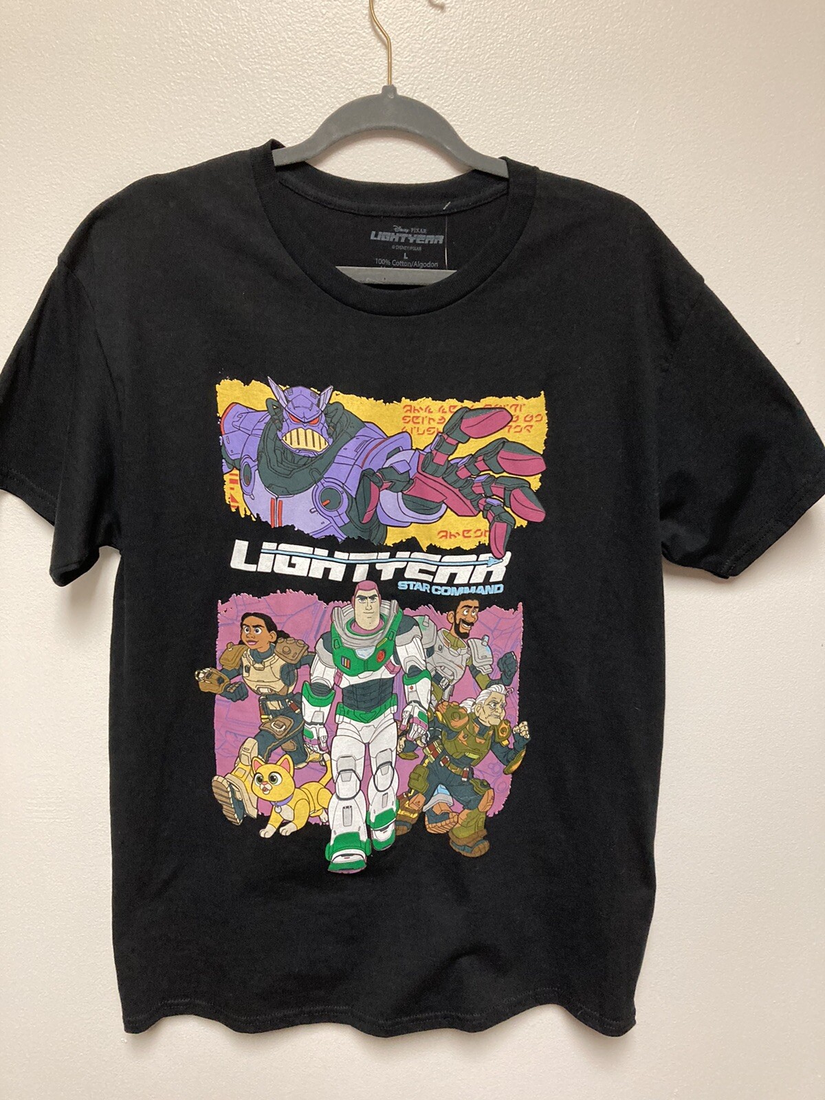 Buzz Lightyear Star Command. Lg Black T Shirt Full Front Print. Disney