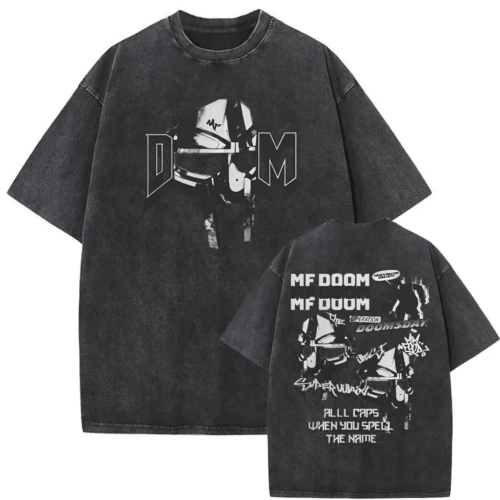 MF DOOM Washed Black Graphic T Shirt Hip Hop Rap Streetwear Unisex Tee