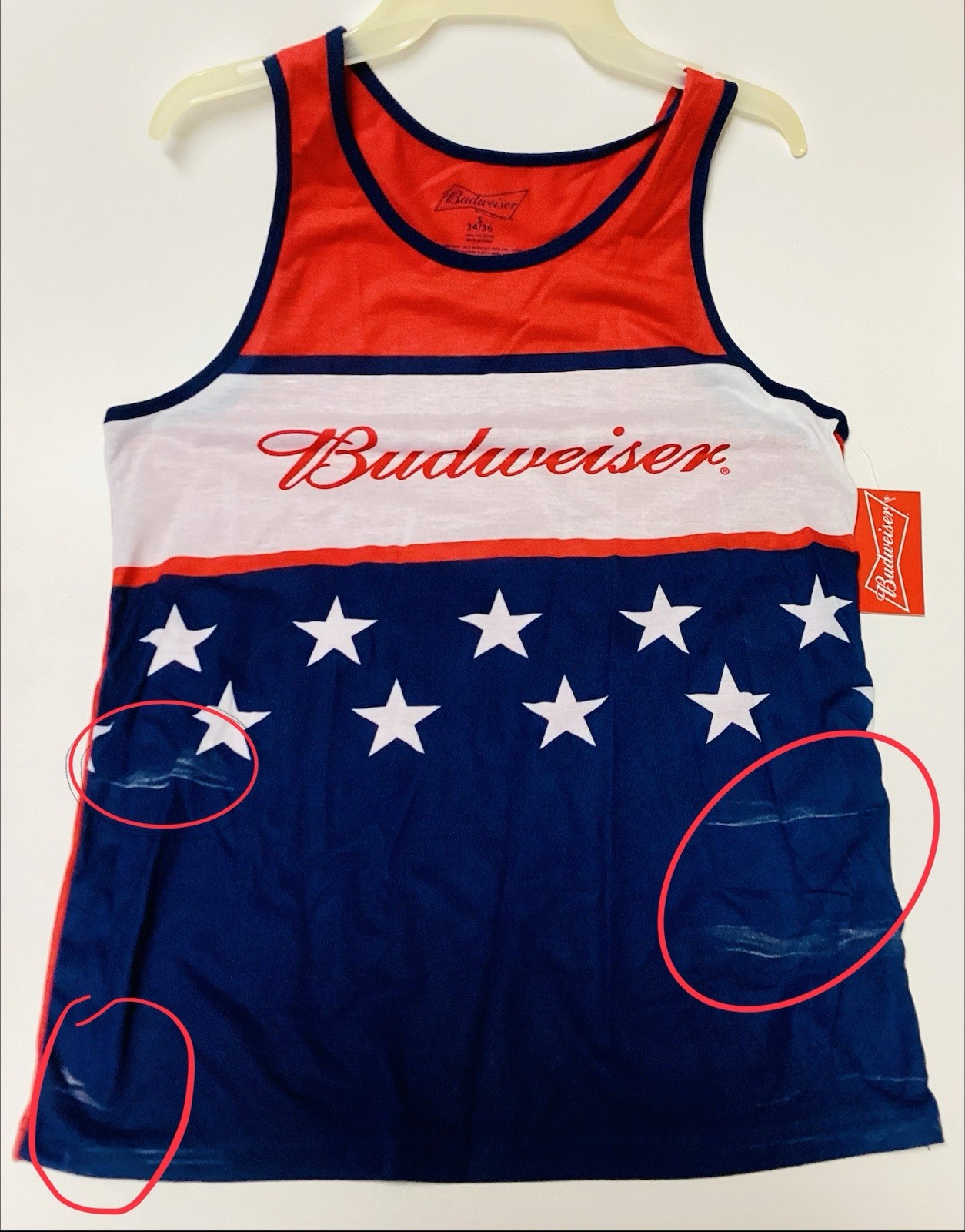 Budweiser Men’s Tank Top T-Shirt Size S 34/36 had some stains
