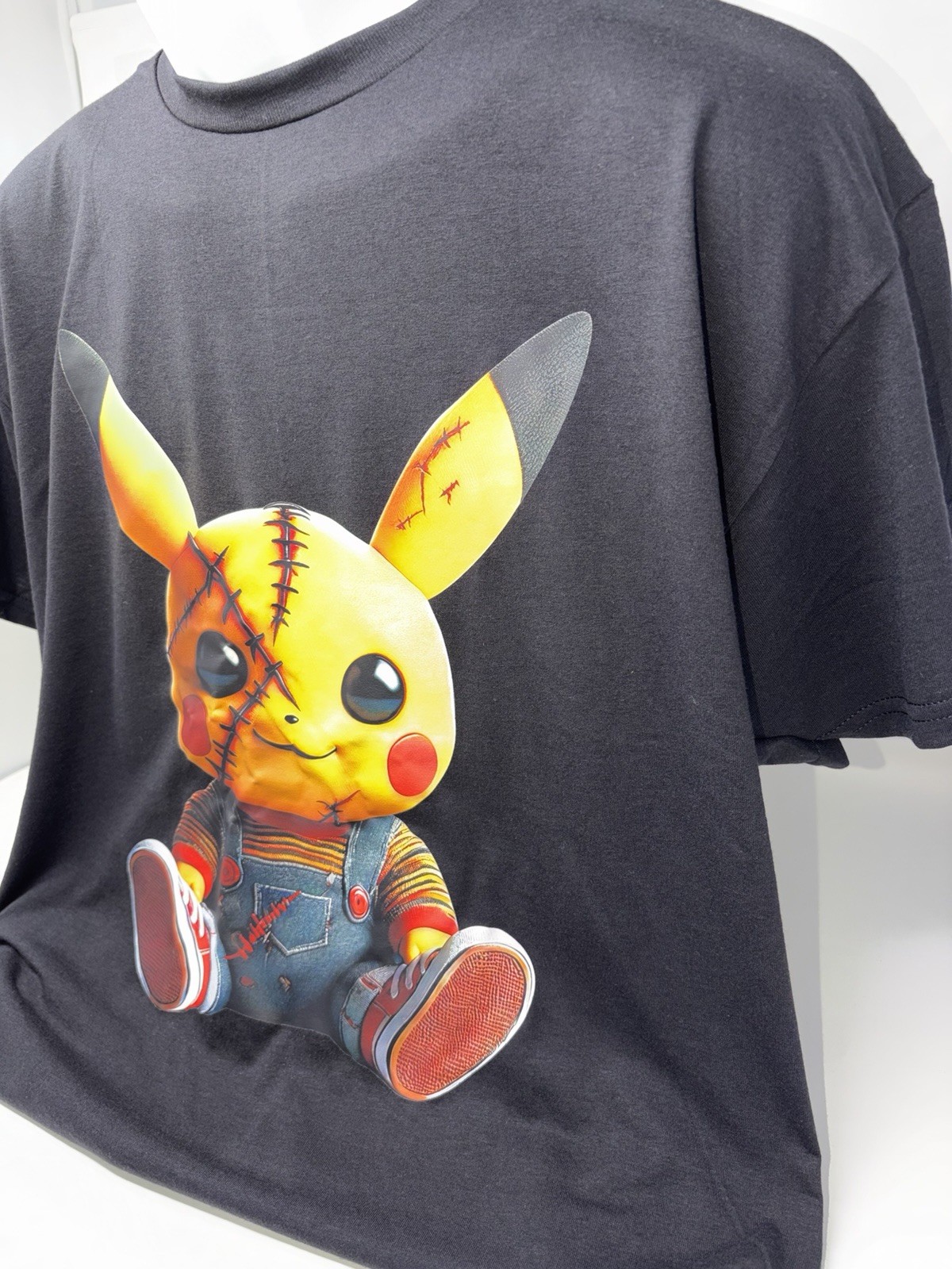 Pikachu Chucky Horror Graphic Tee Black Mens Sz L Pokemon Inspired Streetwear