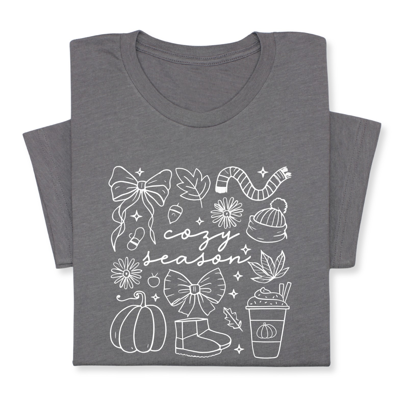 Cozy Season Fall Doodle T-Shirt, Pumpkin Coffee Autumn Graphic Tee