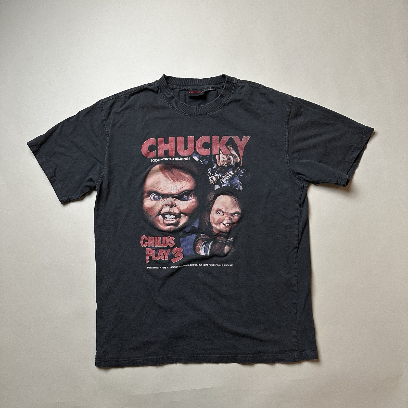 Vintage CHUCKY Childs Play 3 LARGE Look Who’s Stalking T-Shirt UNIVERSAL STUDIOS