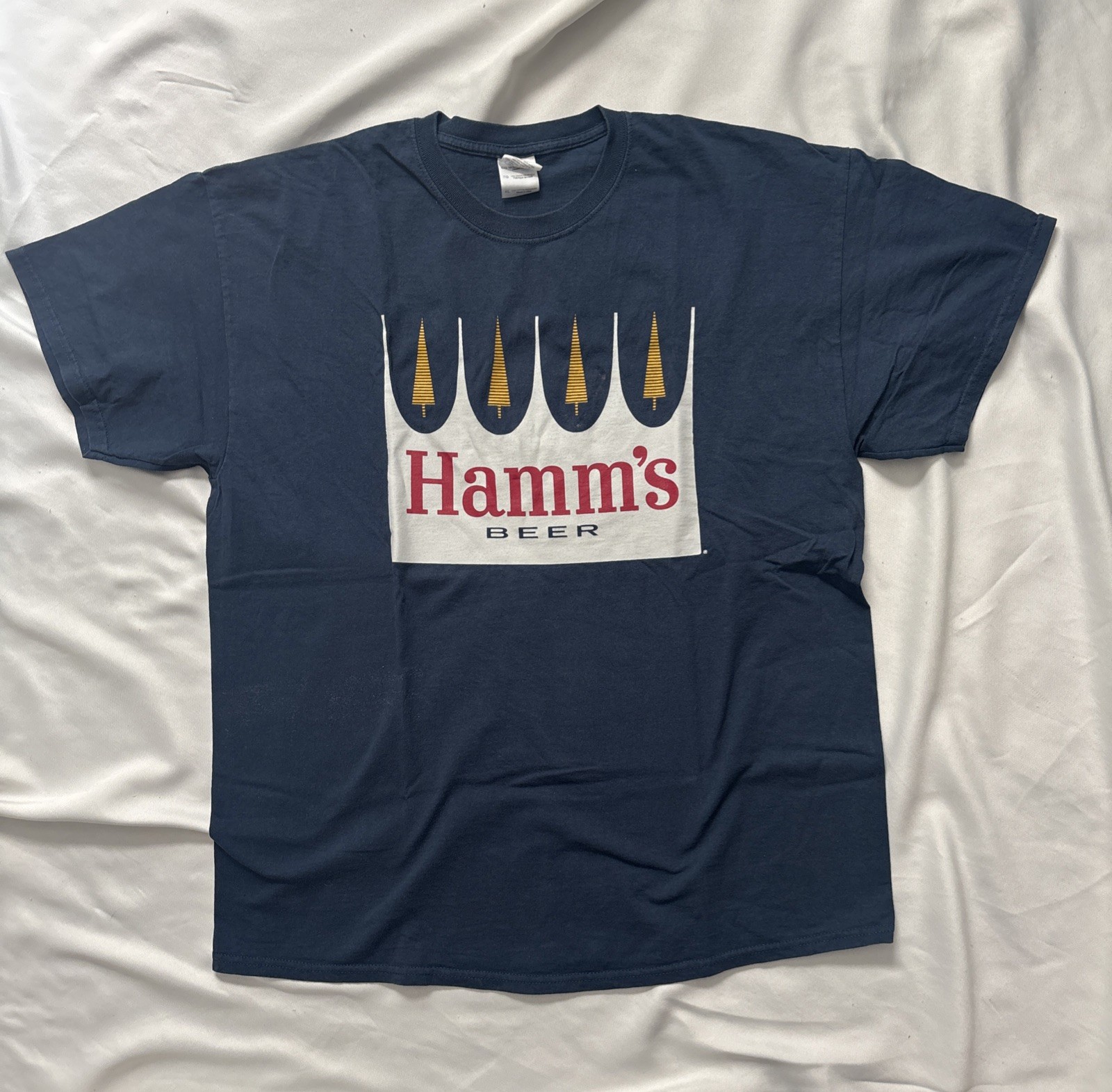 Official Hamm’s Beer T-Shirt Blue Logo Style Tee Size XL Made In Haiti Cotton