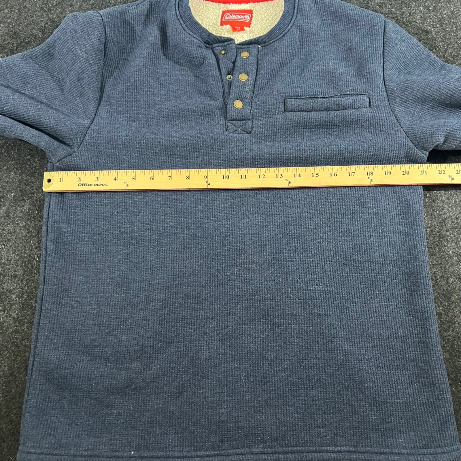 Coleman Henley Shirt Mens Medium Blue Sherpa Lined Waffle Knit Thermal Workwear