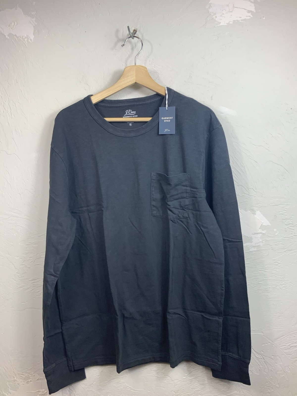 J.Crew Mens Garment Dyed Long Sleeve Pocket T-Shirt XL Dark Slate Grey NWT
