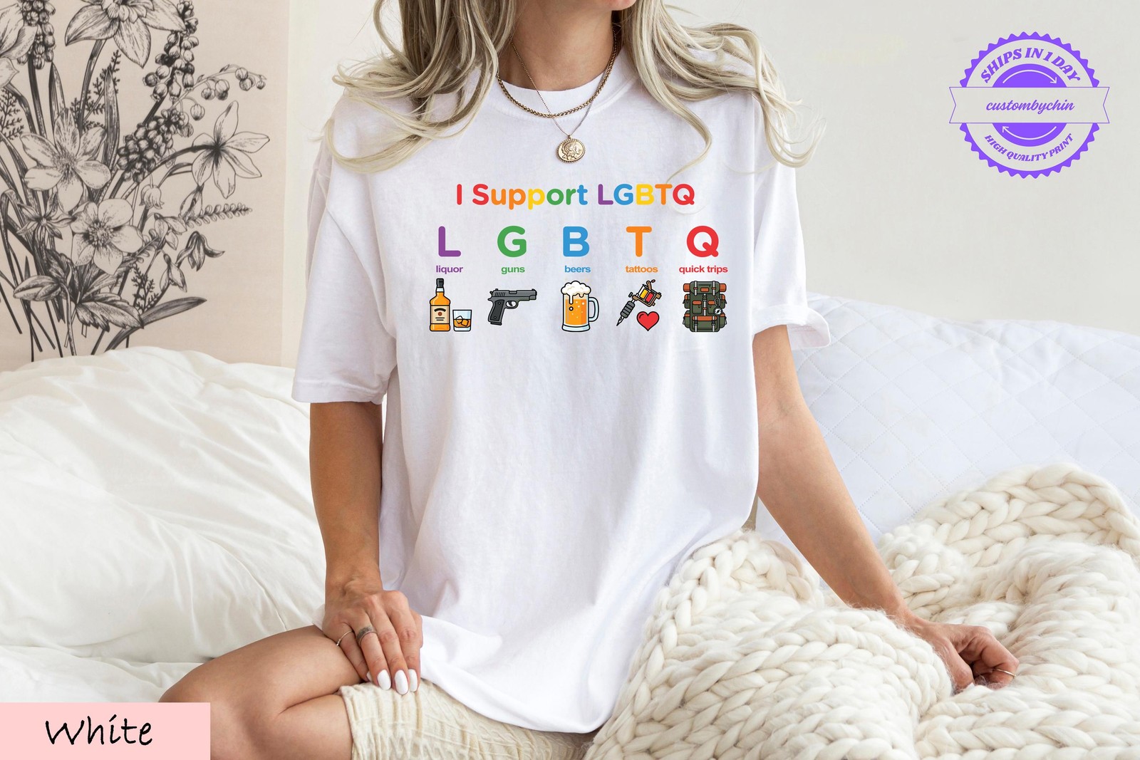 Funny LGBTQ Pride Shirt Liquor Guns Beer Tattoos Graphic Tee