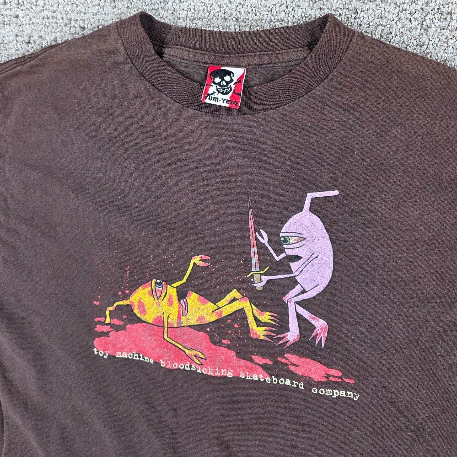 Vintage Toy Machine Bloodsucking Skateboard Company Tum Yeto Brown T-Shirt Mens