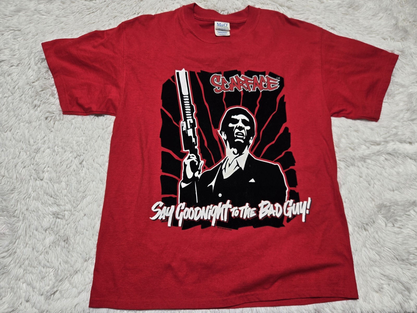 VTG 2003 Scarface L Shirt Felt Fuzz Tony Montana “Say Goodnight To The Bad Guy”