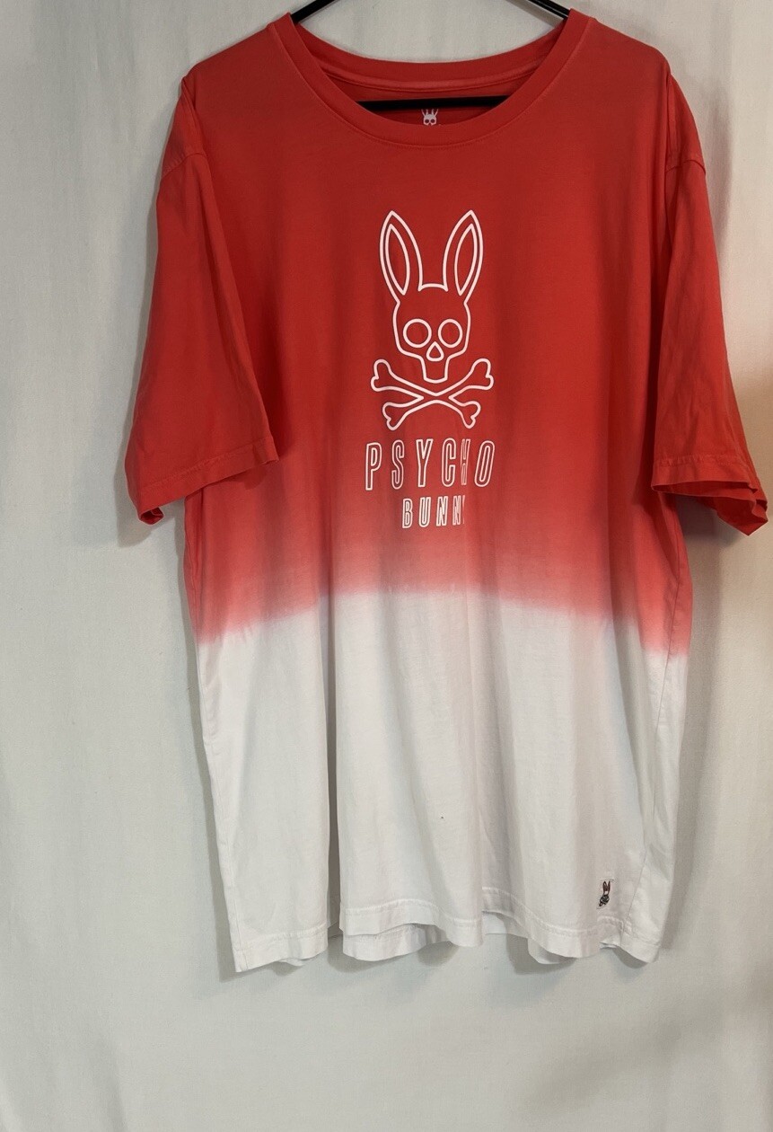Psycho Bunny Shirt Mens 9 Pink White Ombre Colorblock Logo Print Crewneck Cotton