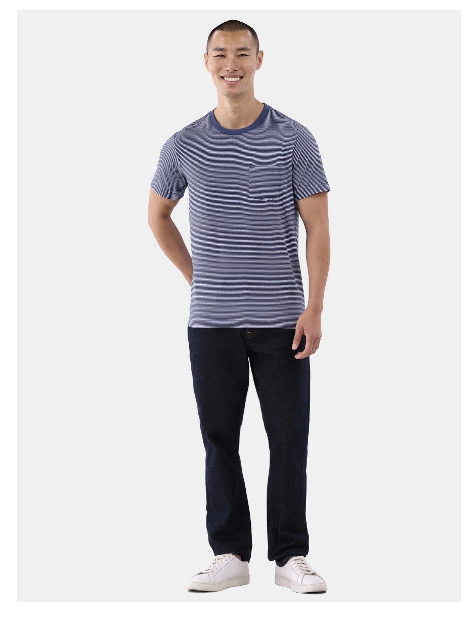 GEORGE Men’s 2XL (50-52) Garment Wash Crew Pocket Tee Short Sleeve • Microstripe