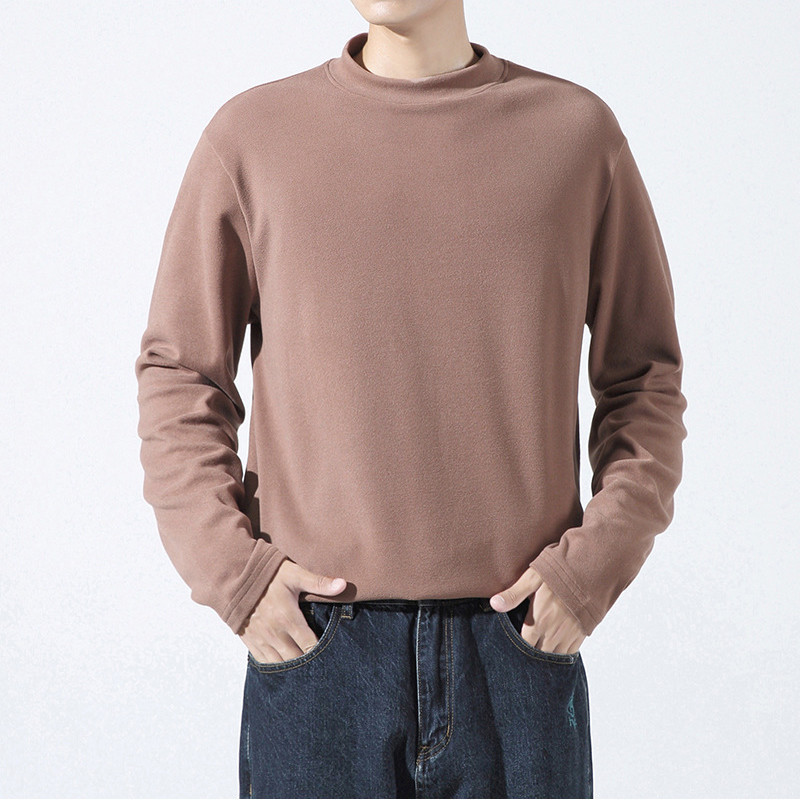 Spring Men Retro Half-Turtleneck Warm Long Sleeve Tee Solid Color T Shirt Tops