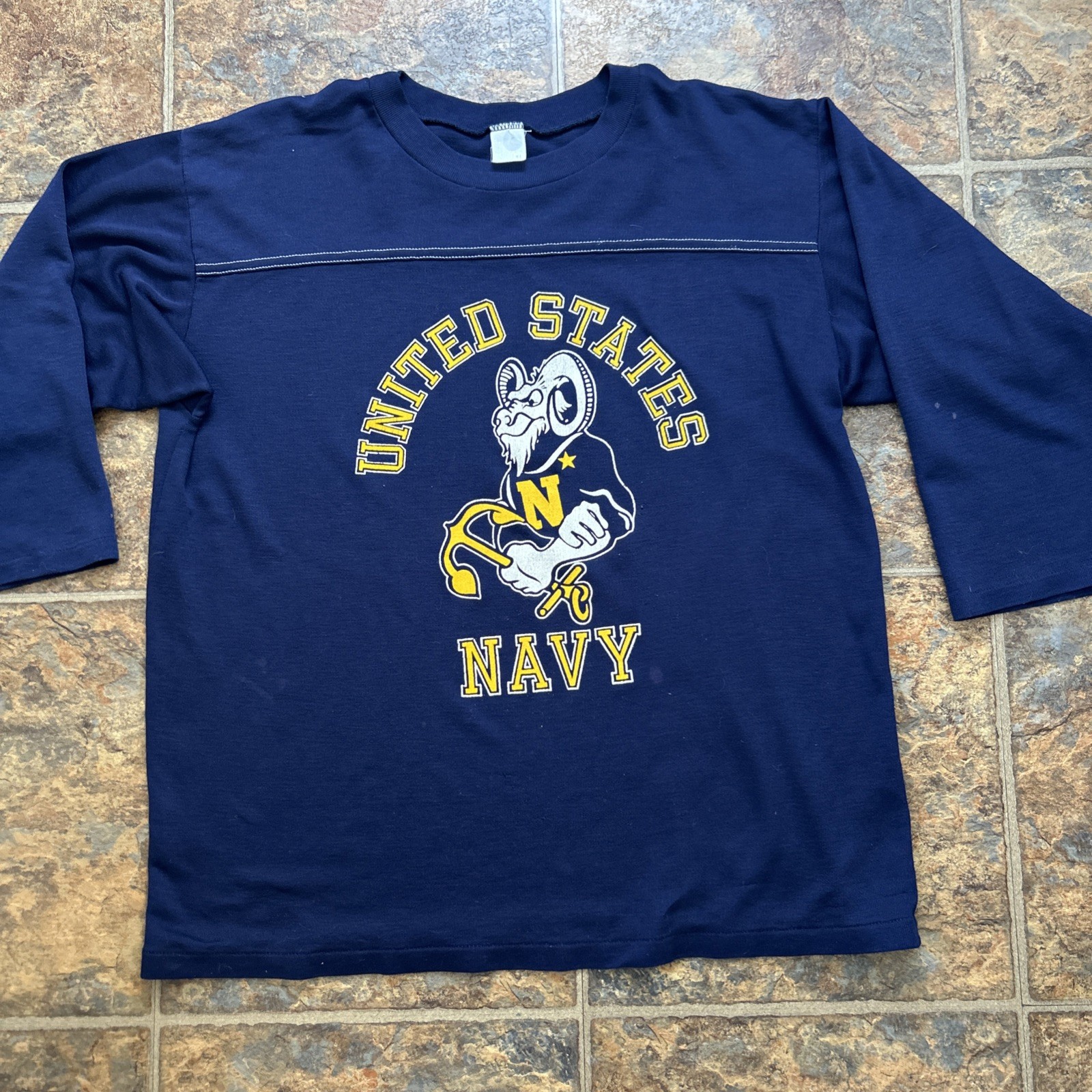 Vintage Single Stitch United States Navy Spell Out Bill The Goat T Shirt Size XL