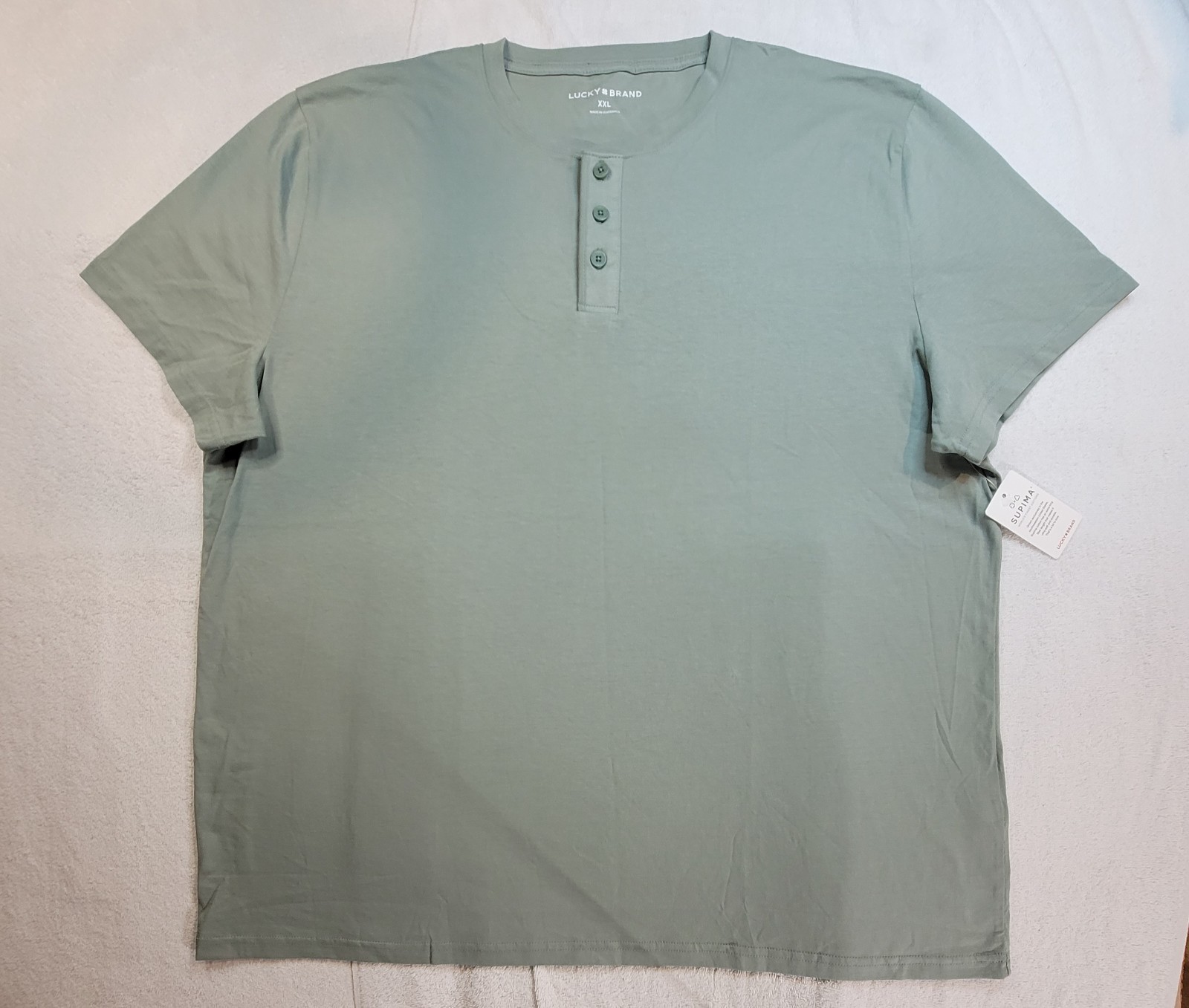 Lucky Brand Henley Sage Green Short Sleeve Cotton 3 Button Ribbed Collar 2XL