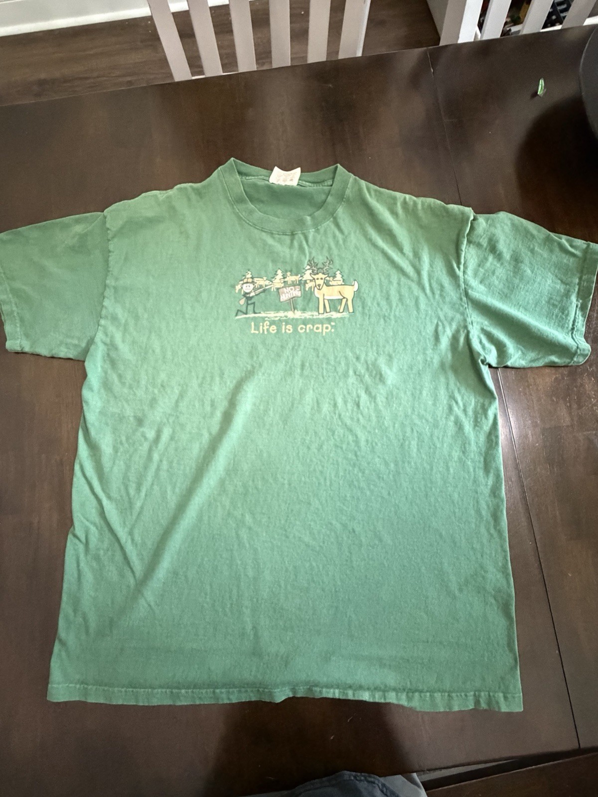 Life Is Crap Shirt Mens 2XL Green No Hunting Deer Graphic Funny Tee Outdoor