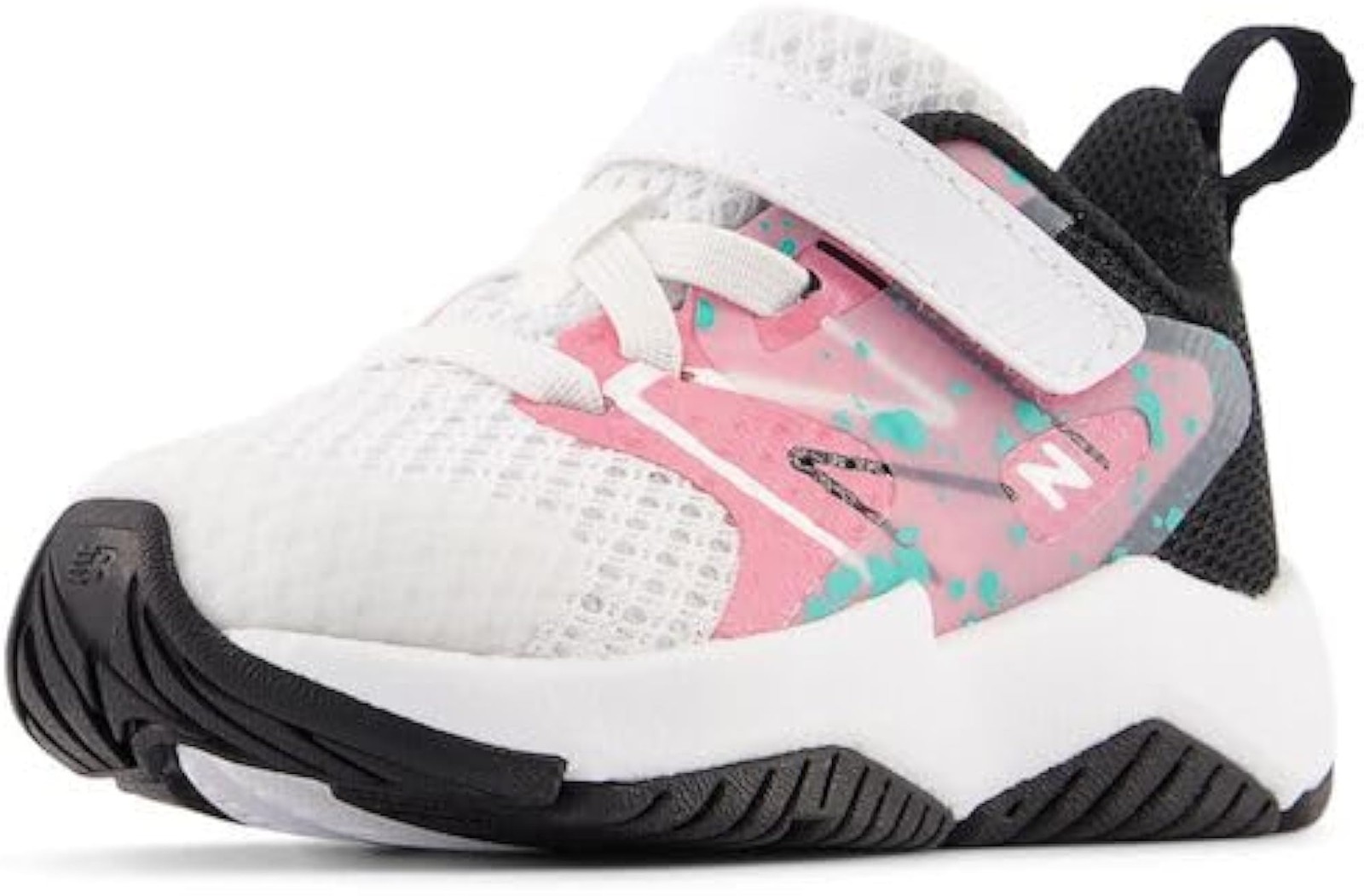 New Balance Rave Run V2 Bungee Lace with Top Strap Shoe, White/Real Pink/Black,