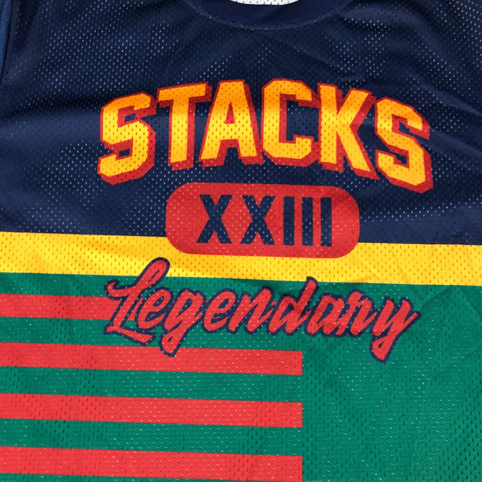 HUGE Offical Brand STACKS XXIII Legendary multi color vented T shirt Large