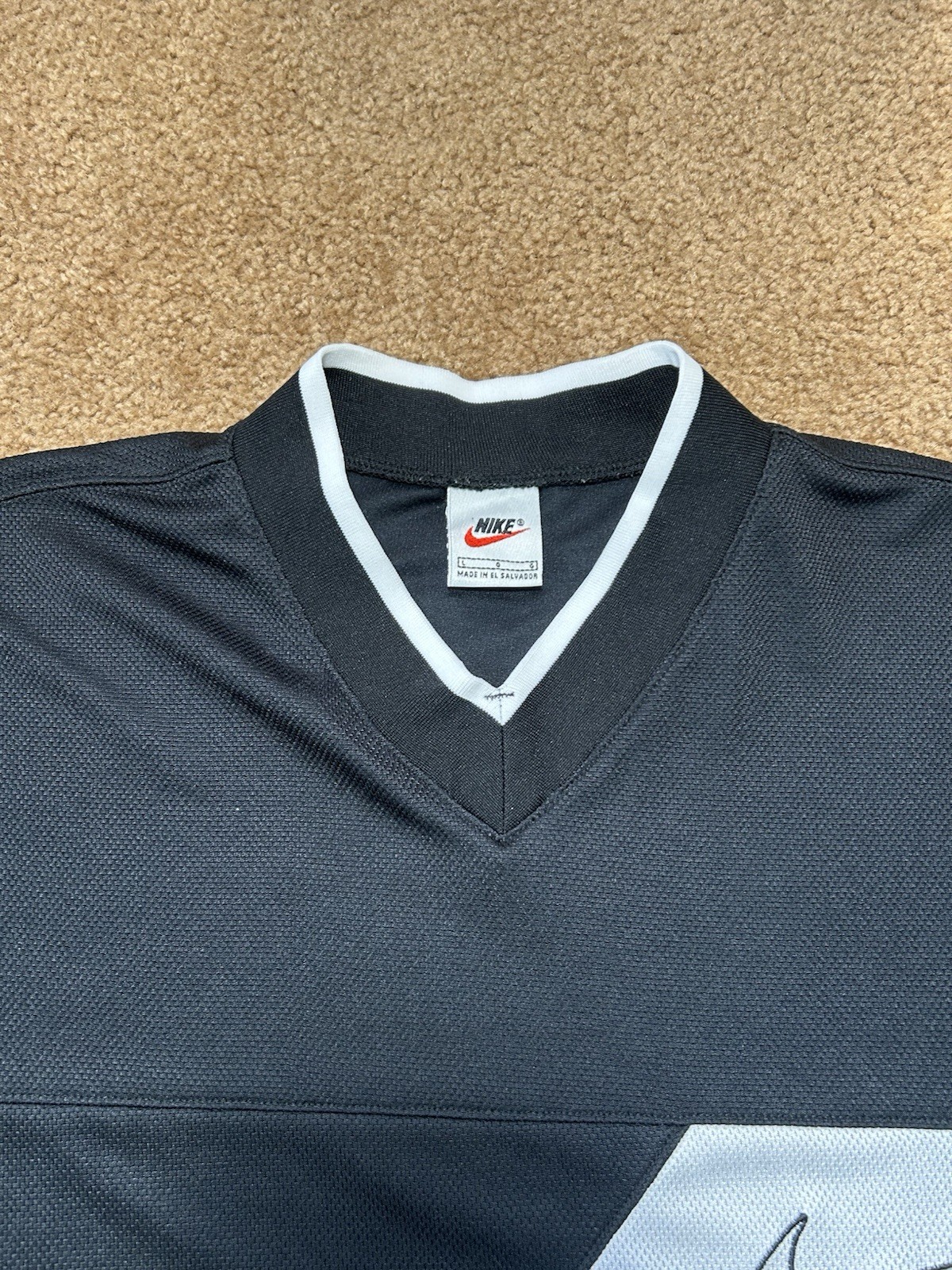 Vintage Nike Long Sleeve Shirt 90s–00s Black White Swoosh Pullover Mens Large