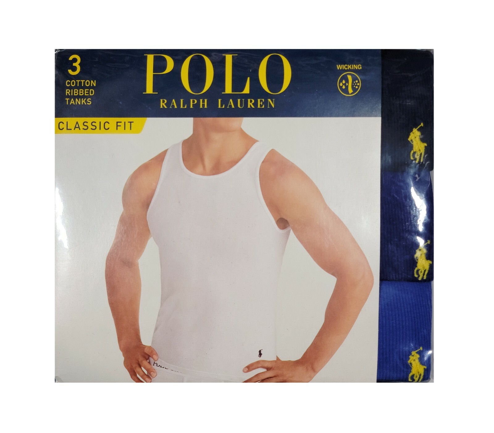 Polo Ralph Lauren Navy-Blue-Light Blue Ribbed Wicking Classic Fit Tank 3 Pack
