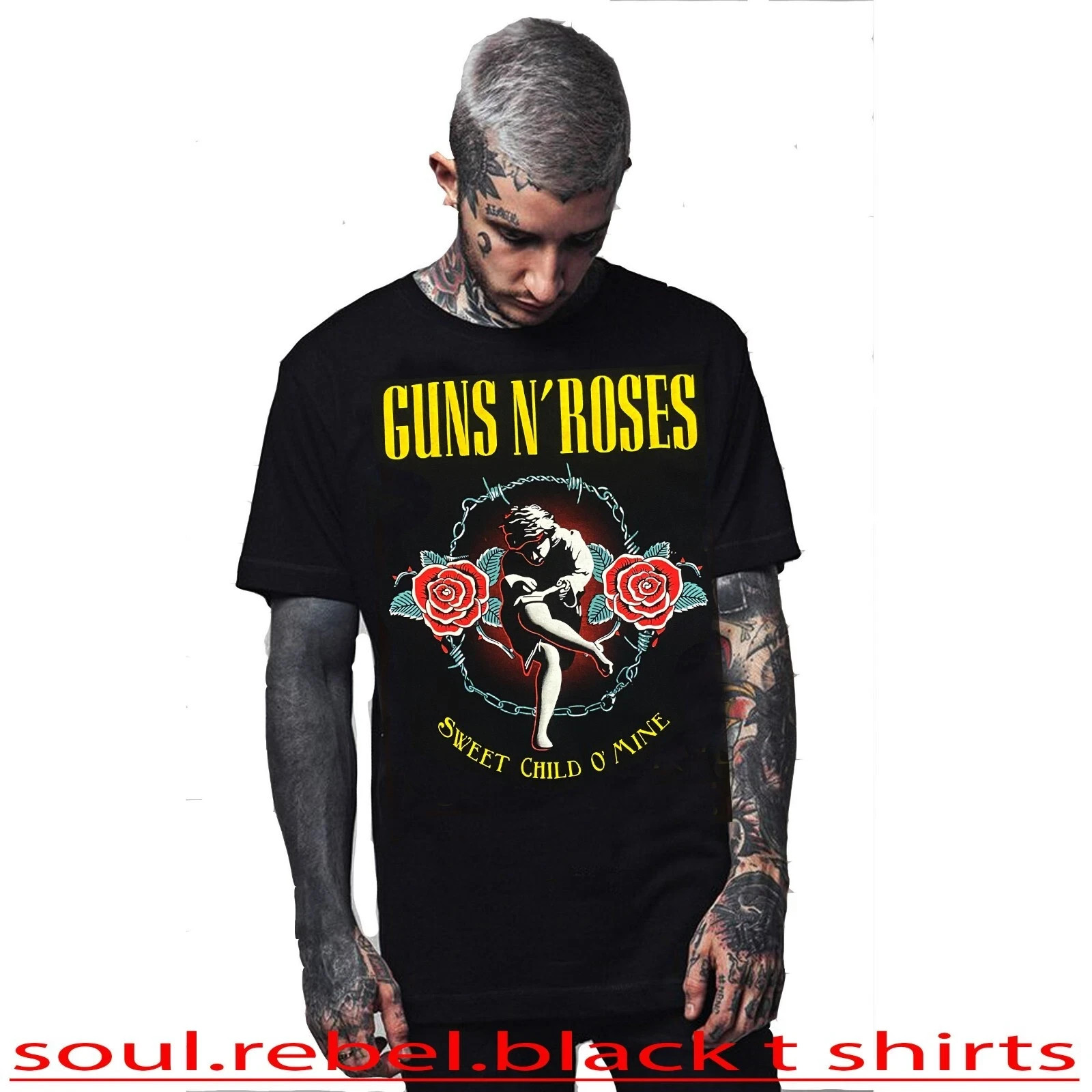 GUNS AND ROSES SWEET CHILD ON MINE HARD ROCK BLACK T SHIRT MEN’S SIZES