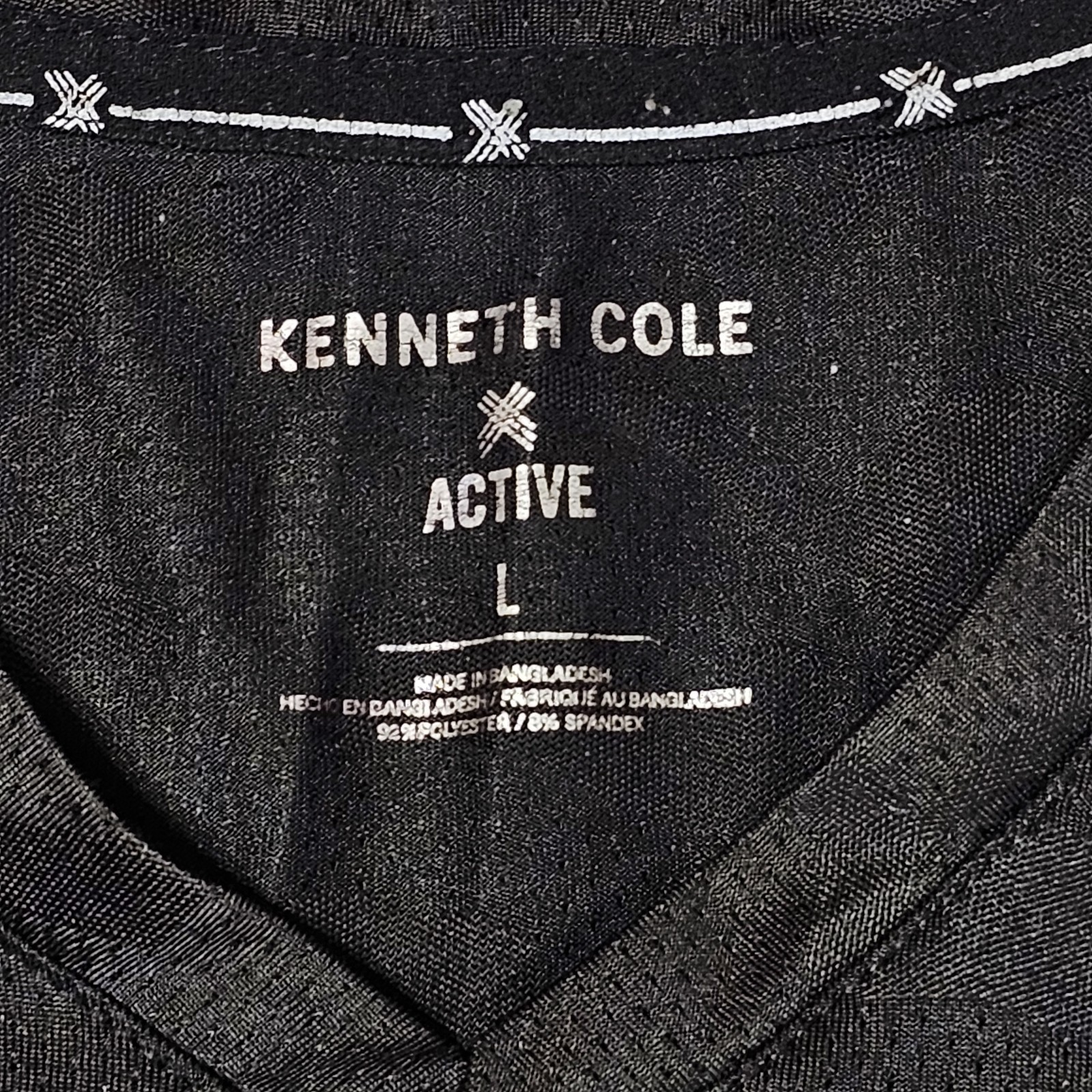 Kenneth Cole V-Neck T-Shirt Men L Black Mesh Camo Polyester Spandex