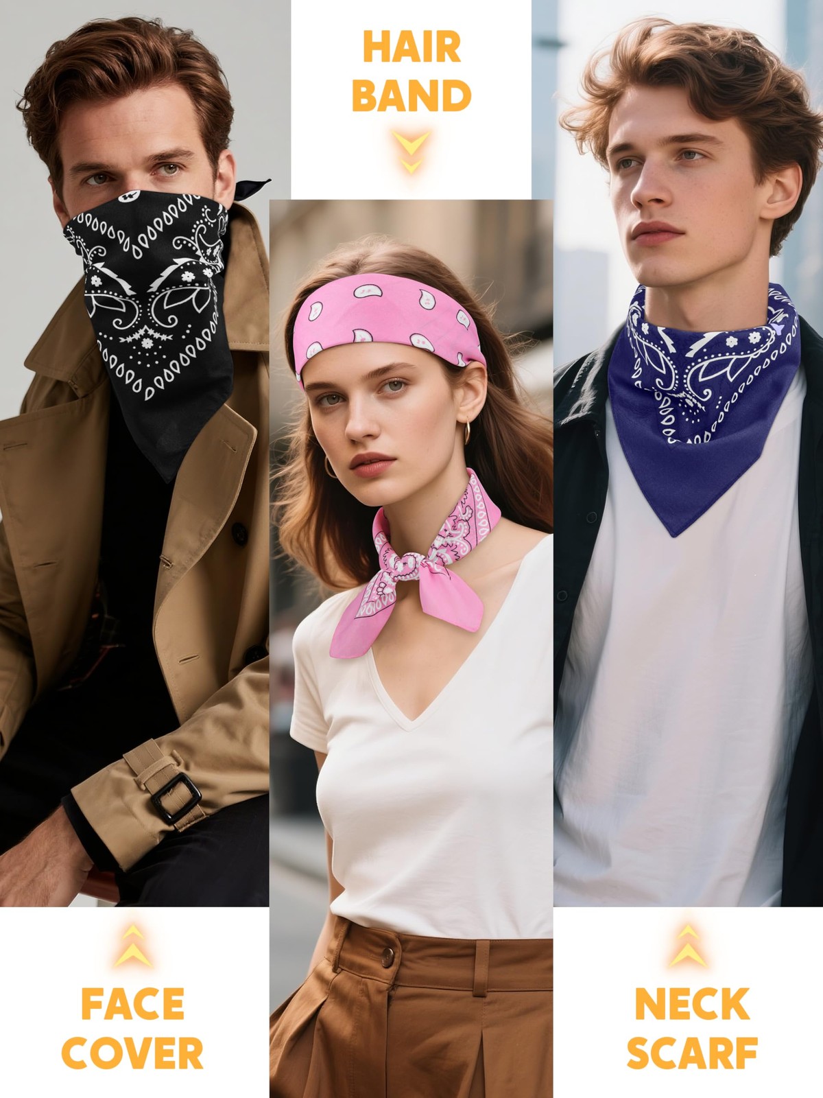 12 Pack Novelty Bandanas Paisley Print Cowboy Bandana Handkerchiefs, Assorted…