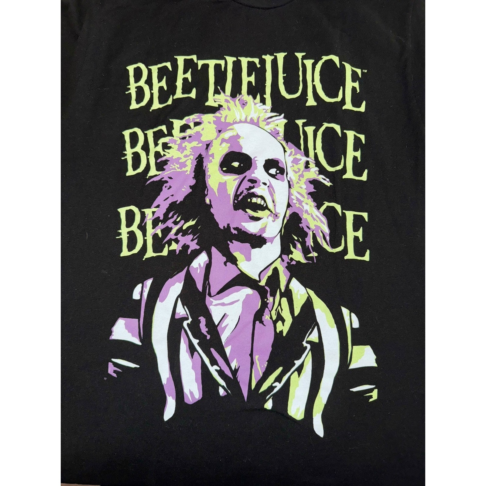 Beetlejuice Graphic T-Shirt Men Medium Black Neon Green Purple Movie Tee