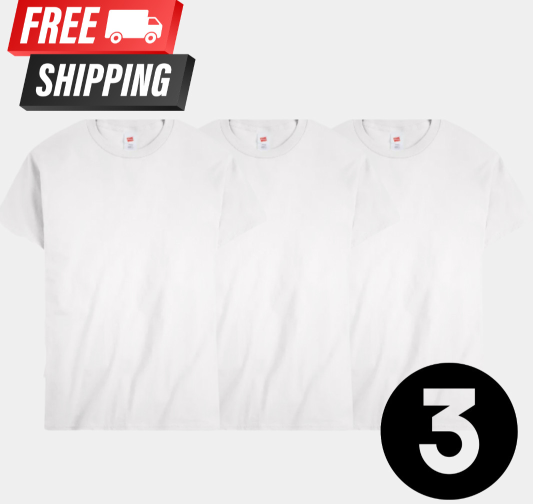 Hanes Men’s 5XL Short Sleeve Cotton Crewneck T-Shirt 3Pk White Comfort