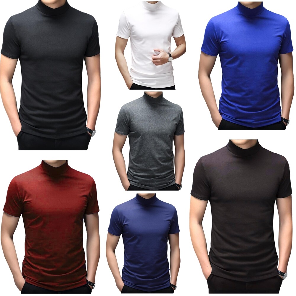 Men Short Sleeve Top Mock Turtleneck Casual Pullover T-Shirt Slim Fit Undershirt