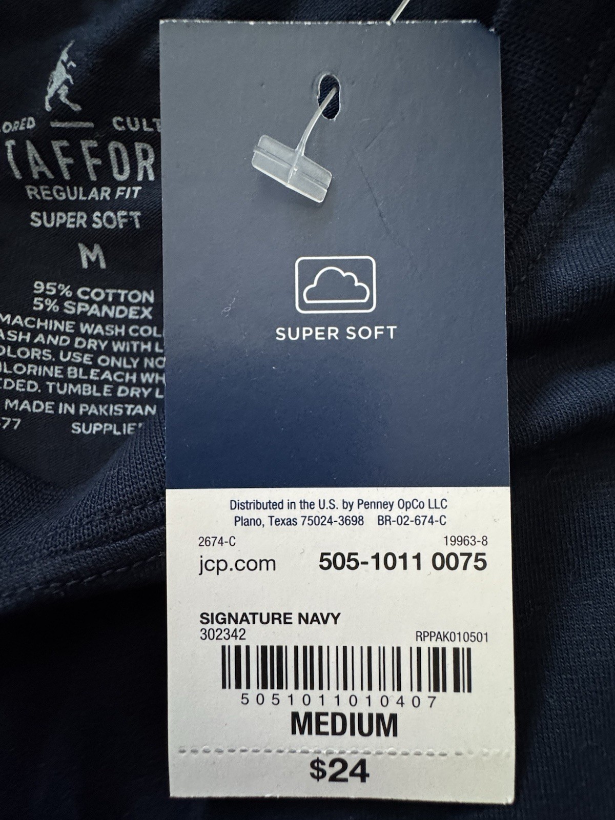New Stafford Medium Solid Navy Blue Super Soft Crew Neck Short Sleeve T-Shirt