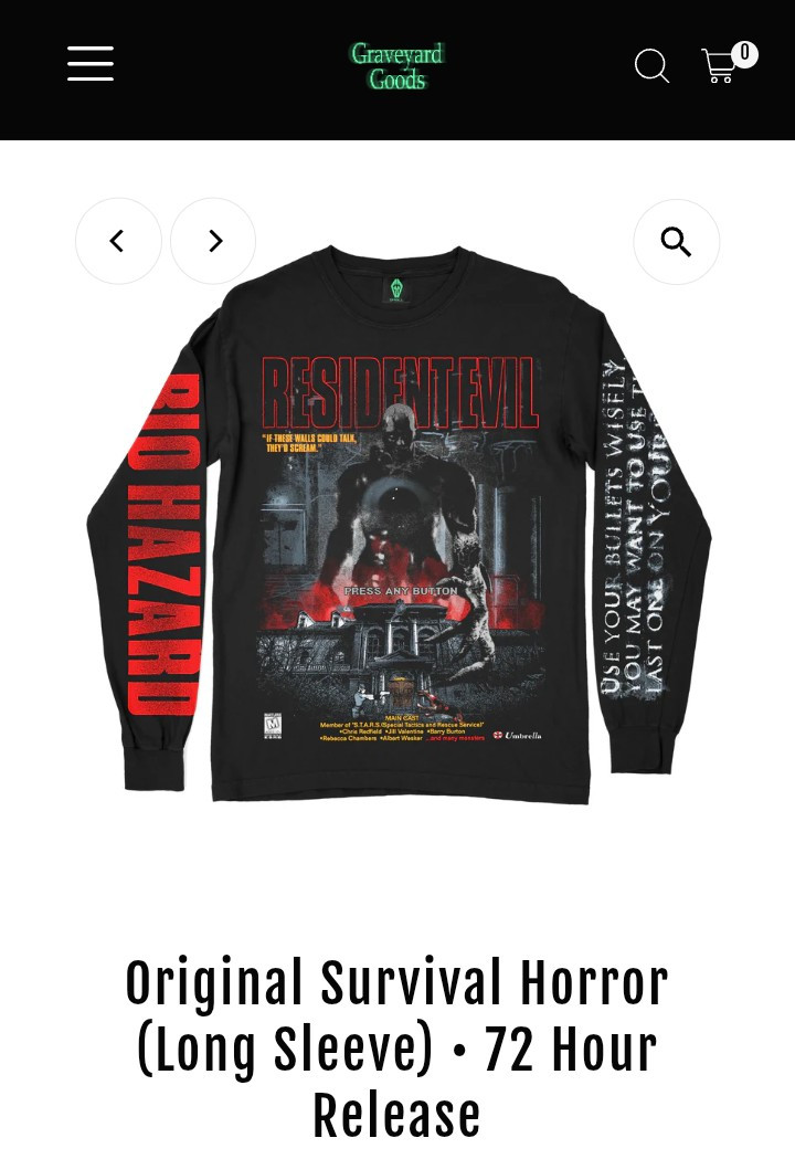 Graveyard Goods XL Long Sleeve Tee Resident Evil Unworn Sealed In Hand Sold Out