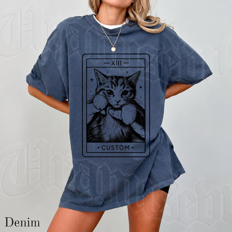 Custom Cat Tarot Card Soft Washed Comfort Tee