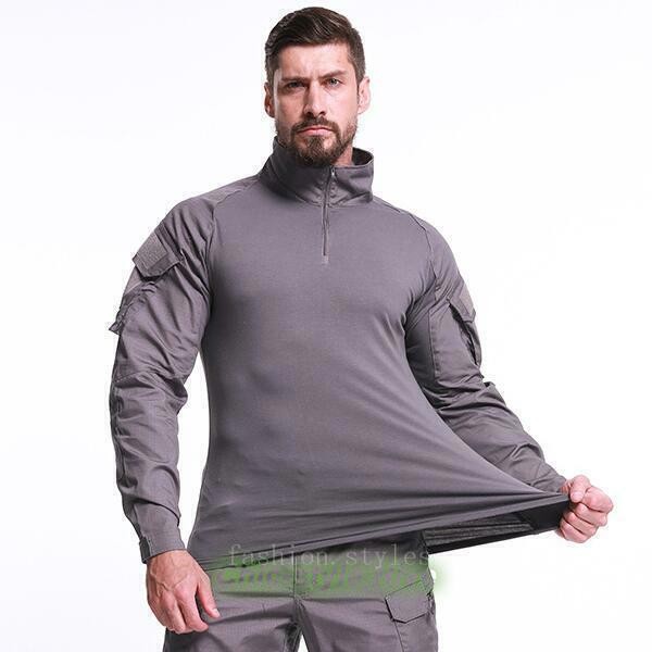 Combat Mens Tactical Shirt Long Sleeve T-Shirt Military Hunting Camo Army Shirt
