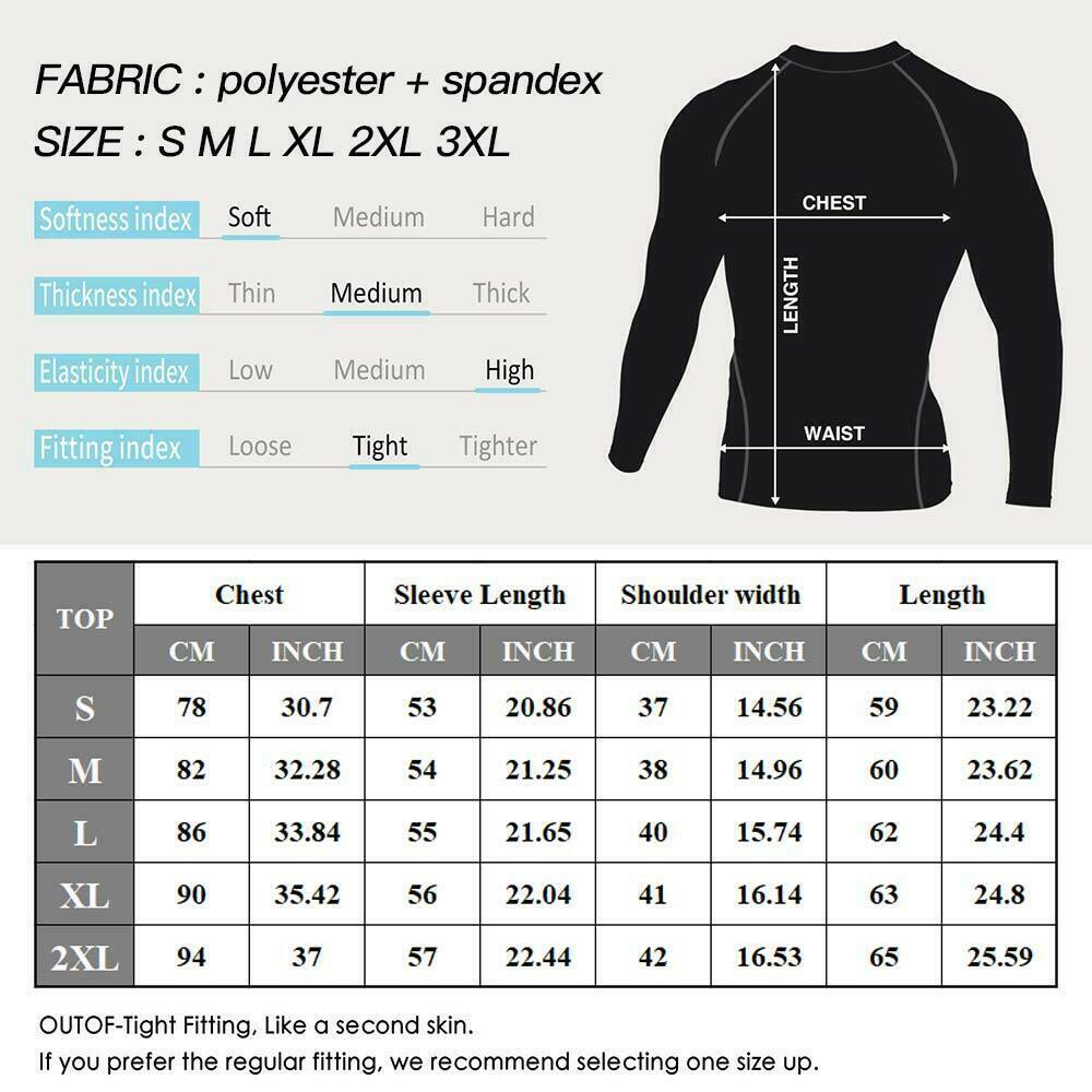 Men Compression Training Shirt Thermal Underwear Layer Workout Tops Long Sleeves