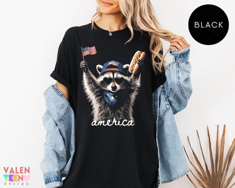 Comfort Colors Feral Raccoon Shirt Patriotic USA Funny 4th of July Tee