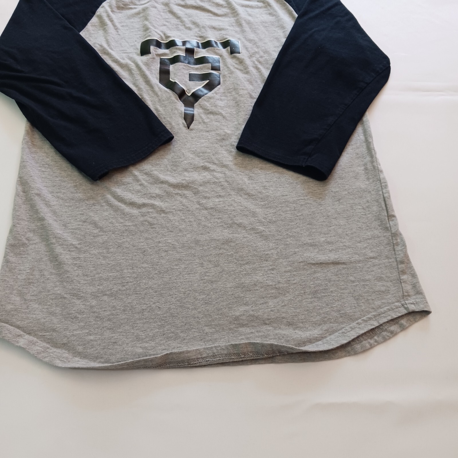 Sport-Tek 3/4 Sleeve Men’s Gray & Blue Cotton Reglan T-Shirt Size XS RN#90836