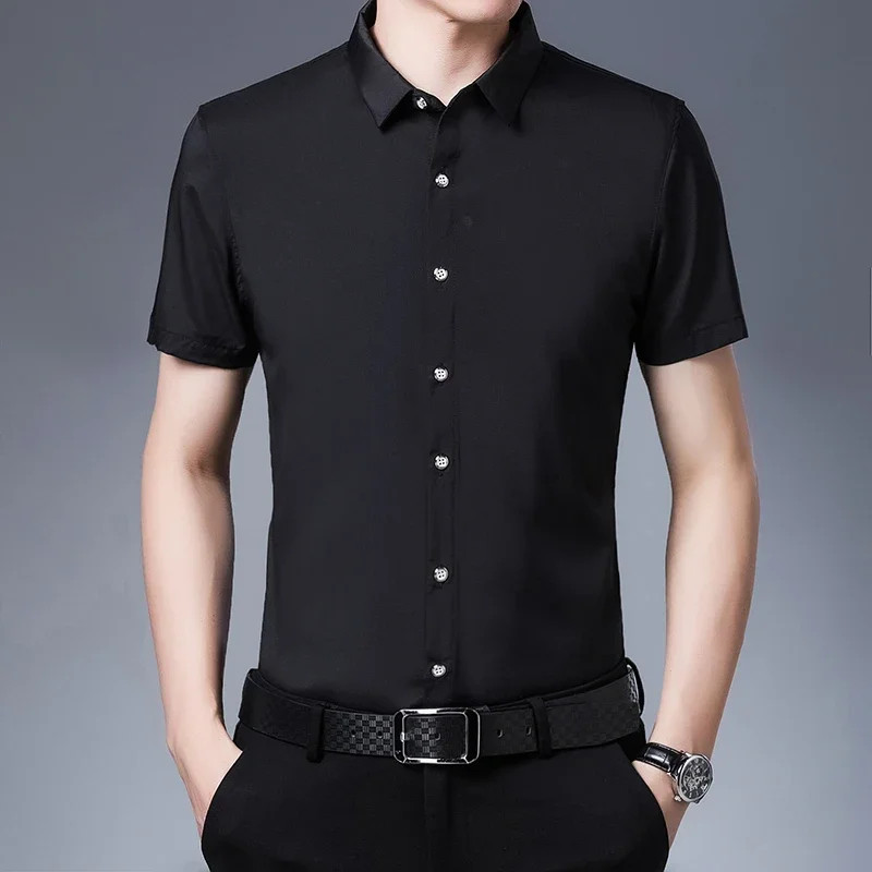 Men’s Business Casual Solid Color Short Sleeved Shirt Non Ironing Comfortable To