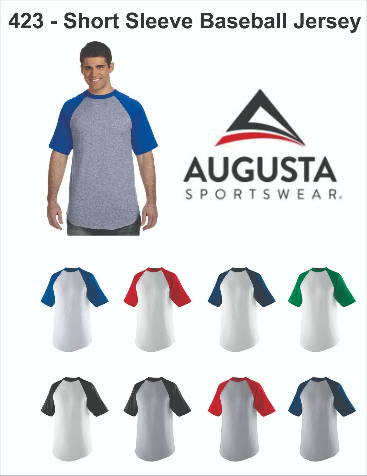 Augusta 423 – Baseball Jersey Shirt, Short Sleeve