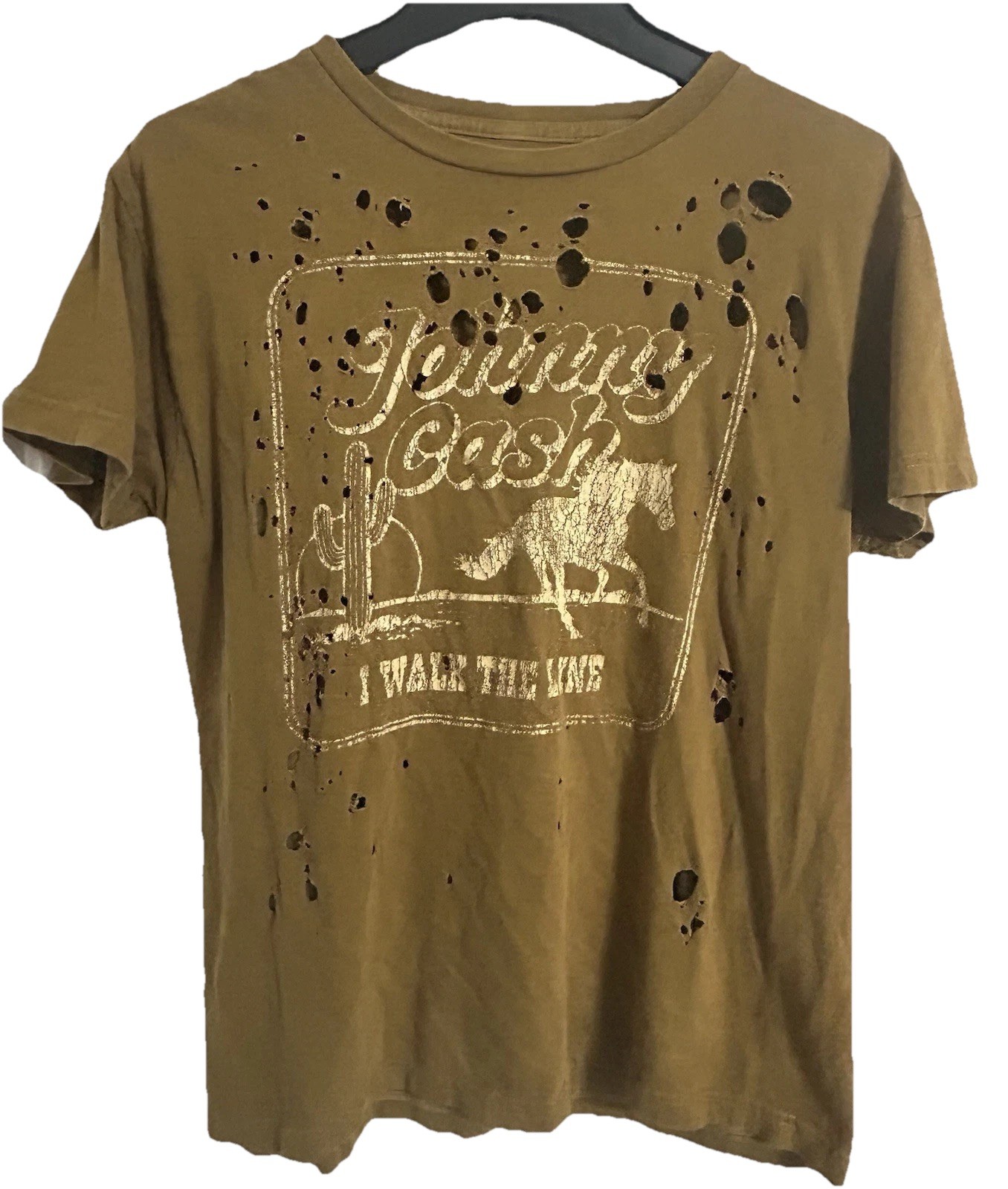 Johnny Cash Buckle Graphic Tee Small Brown Distressed Country Music T Shirt
