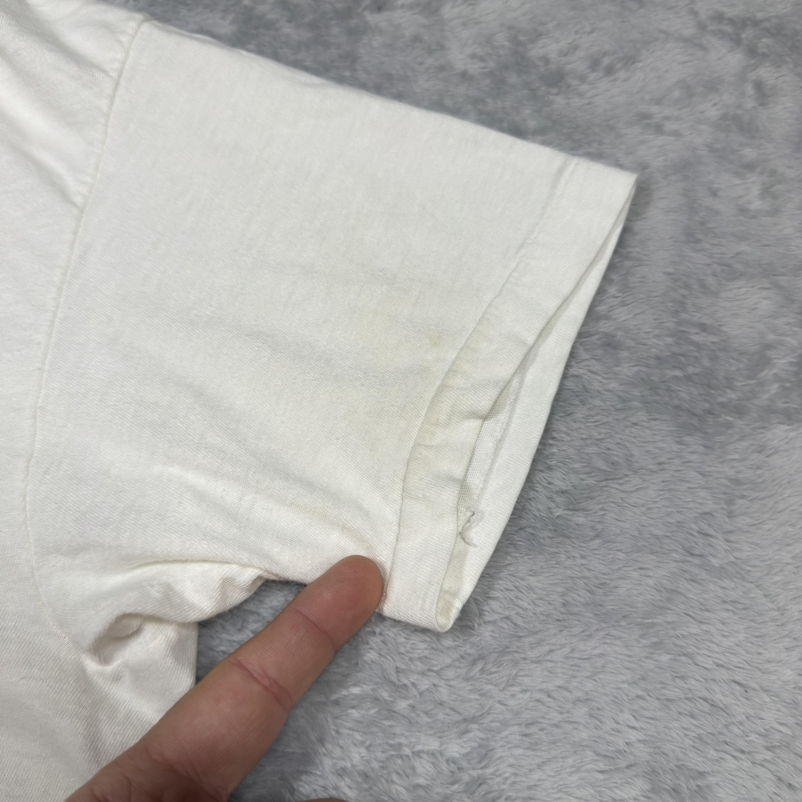 Vintage Sears Shirt Mens Large White V Neck Single Stitch Thin Stained 80s