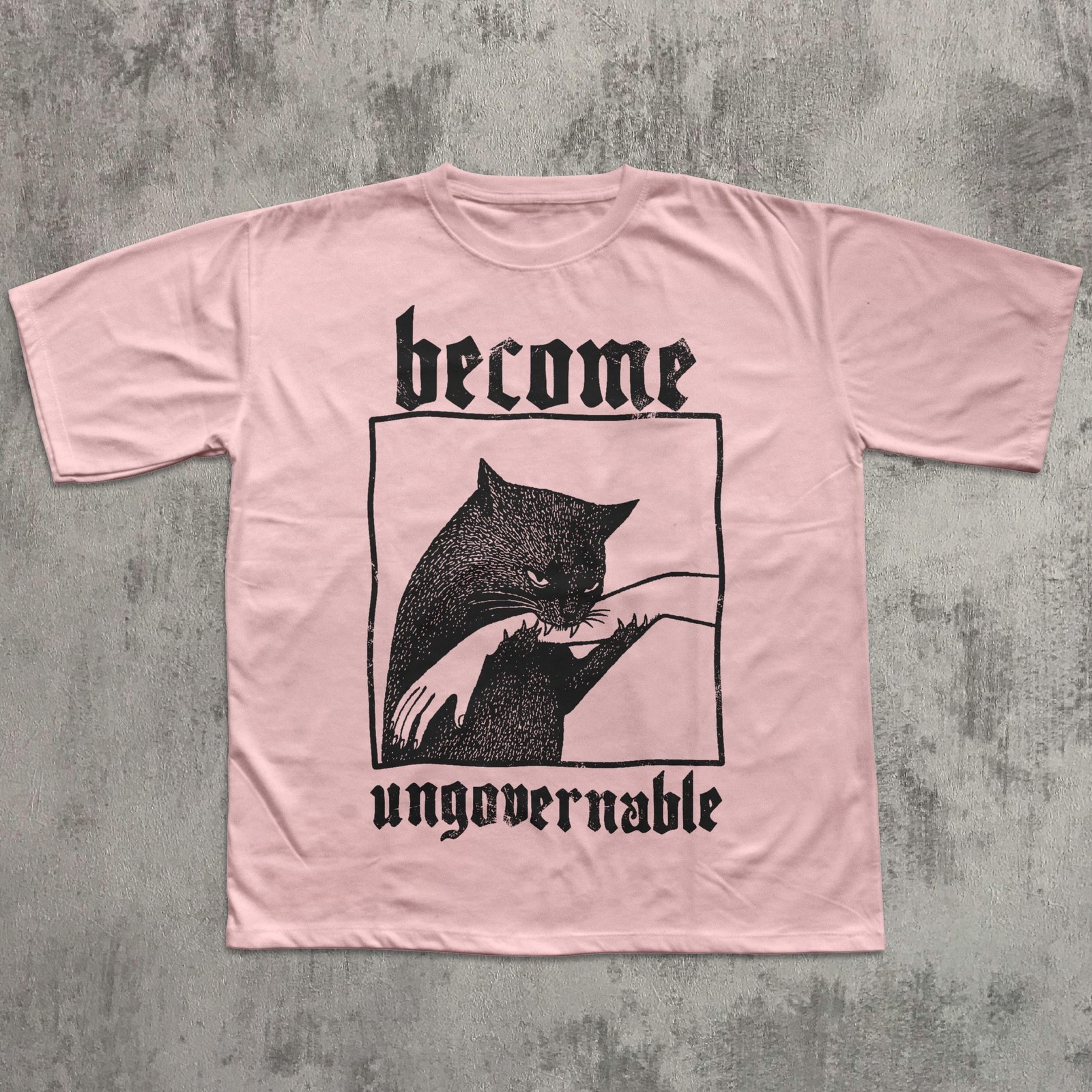 Become Ungovernable Cat Biting Hand Funny Graphic T-Shirt Unisex