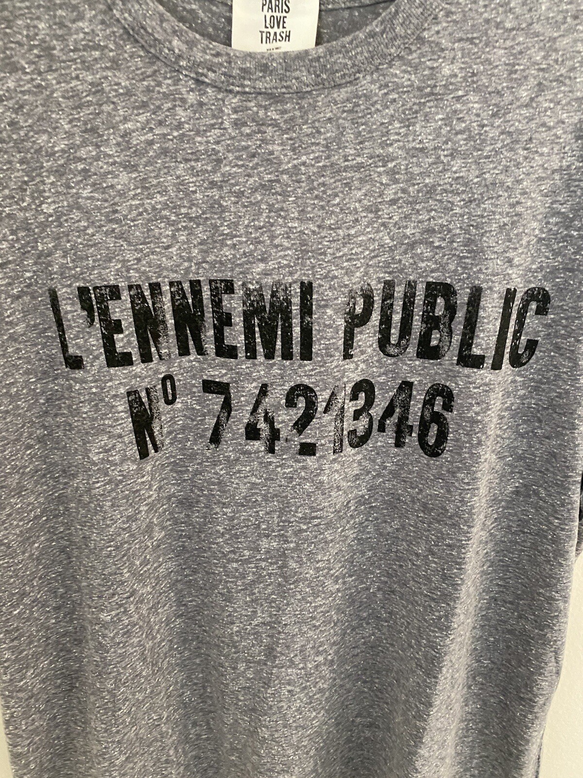 Paris Love Trash L’Ennemi Public T-Shirt Heather Gray Large Size New with Tags