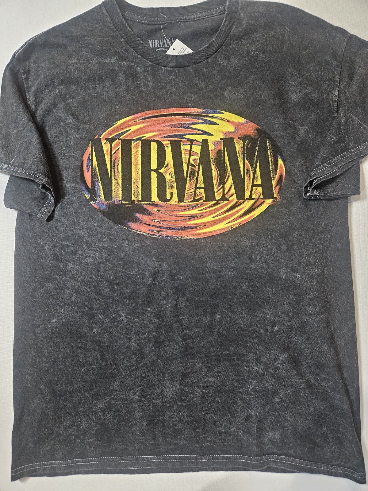 NWT Nirvana T-shirt Mens XL Distressed Black Orange Spellout Logo 90s Grunge Tee