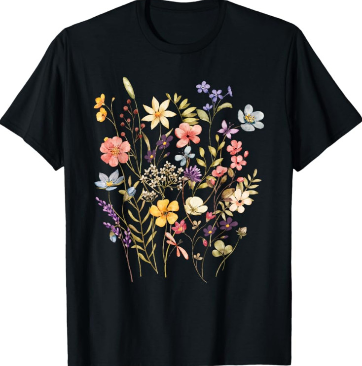 Flower Black t-shirt Unisex full size Cotton
