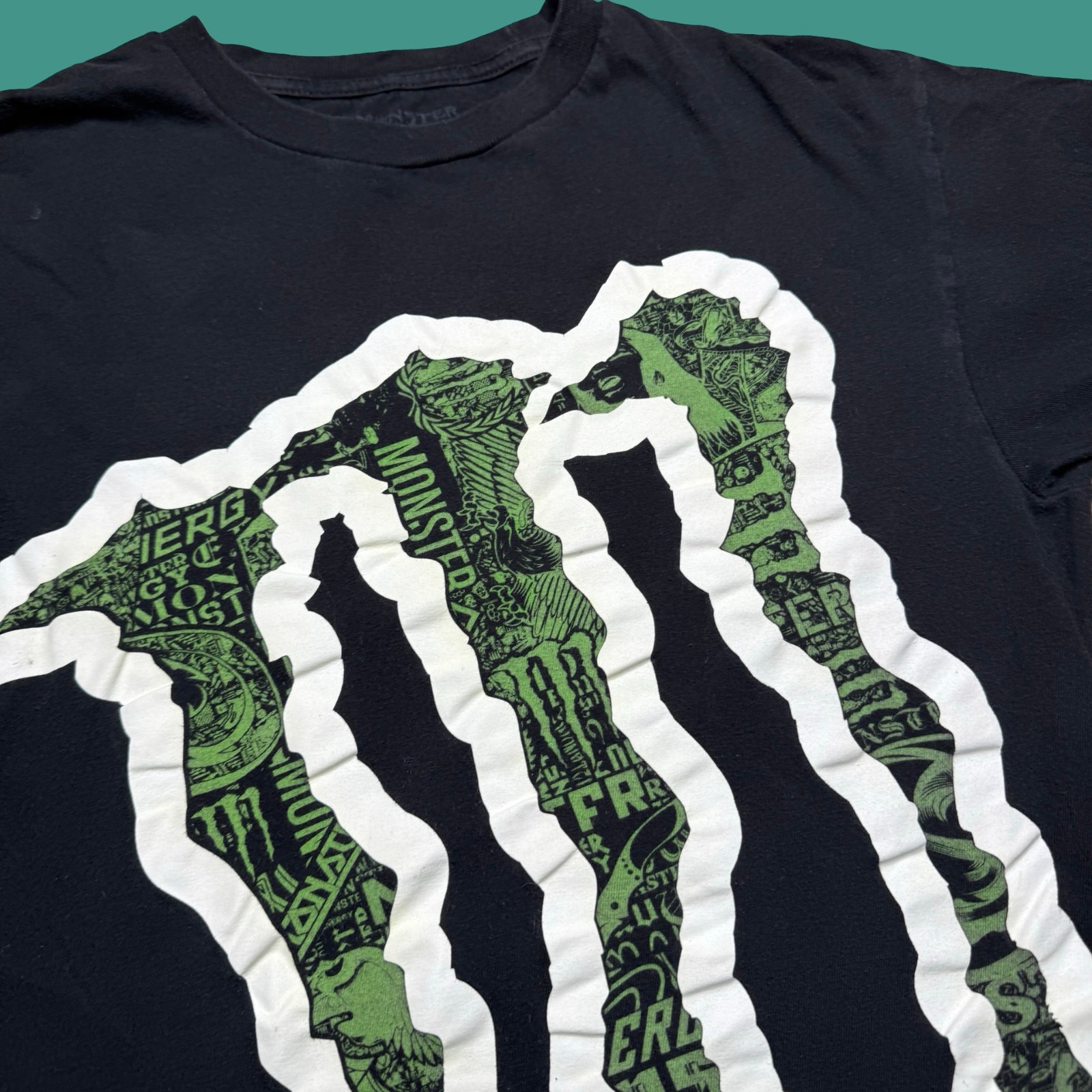 Monster Energy T Shirt Medium Y2K Logo Graphic Short Sleeve Cotton Black Green